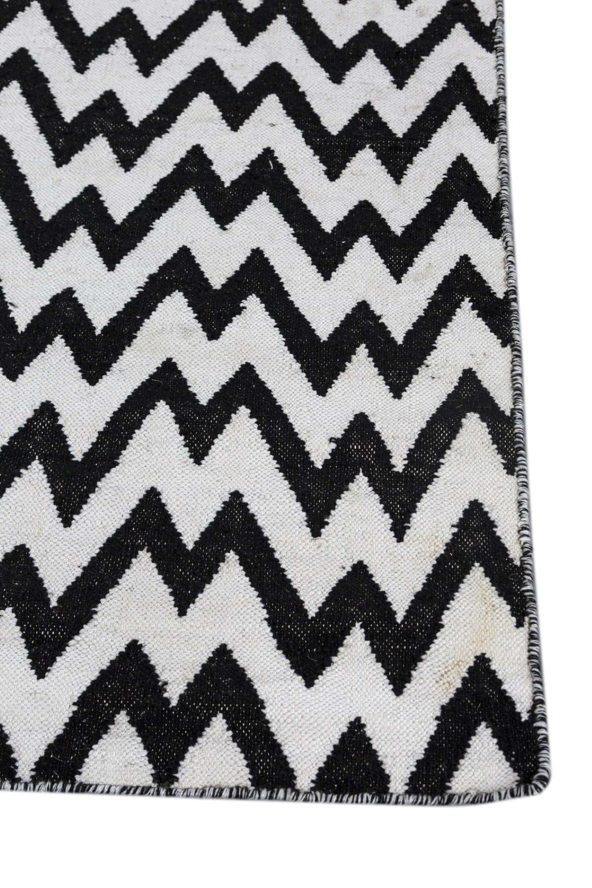 Jaipur Rugs Soft Chevron 5X8 Feet Rug| Ebony & Undyed White Hand Knotted Dhurrie Carpet For Living Room