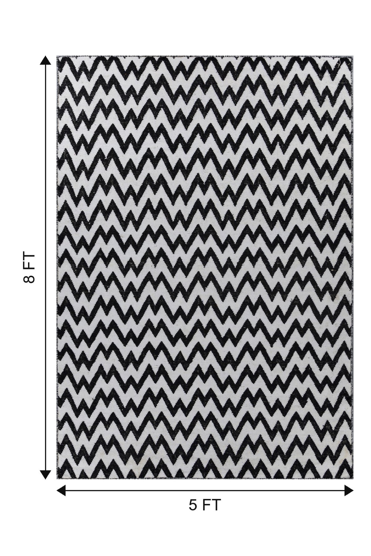 Jaipur Rugs Soft Chevron 5X8 Feet Rug| Ebony & Undyed White Hand Knotted Dhurrie Carpet For Living Room