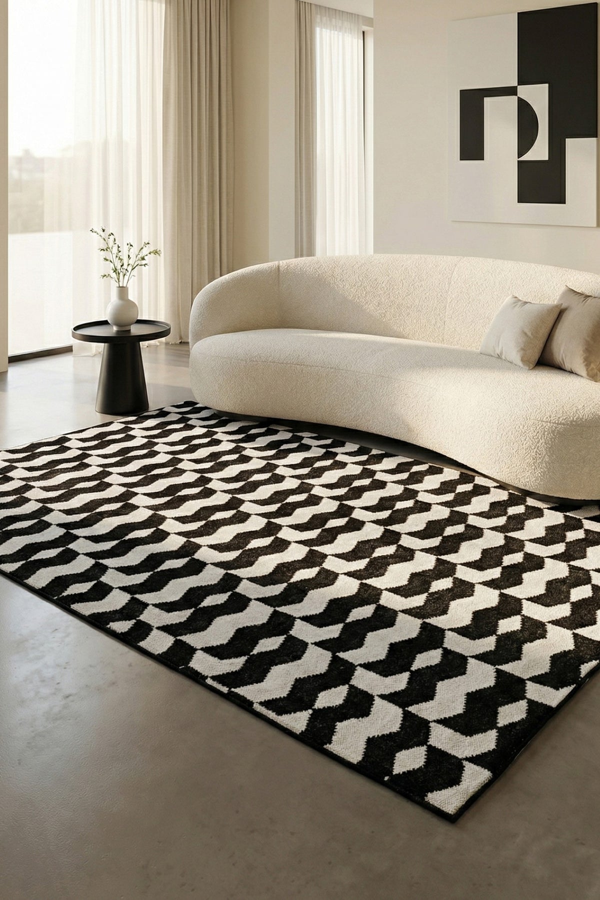 Jaipur Rugs Soft Geomatric 6X9 Feet Rug| Ebony & Undyed White Hand Knotted Dhurrie Carpet For Living Room