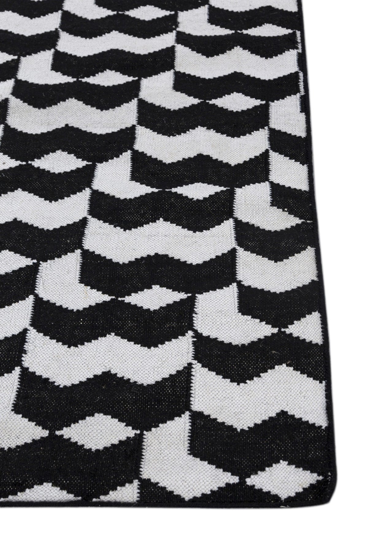 Jaipur Rugs Soft Geomatric 6X9 Feet Rug| Ebony & Undyed White Hand Knotted Dhurrie Carpet For Living Room