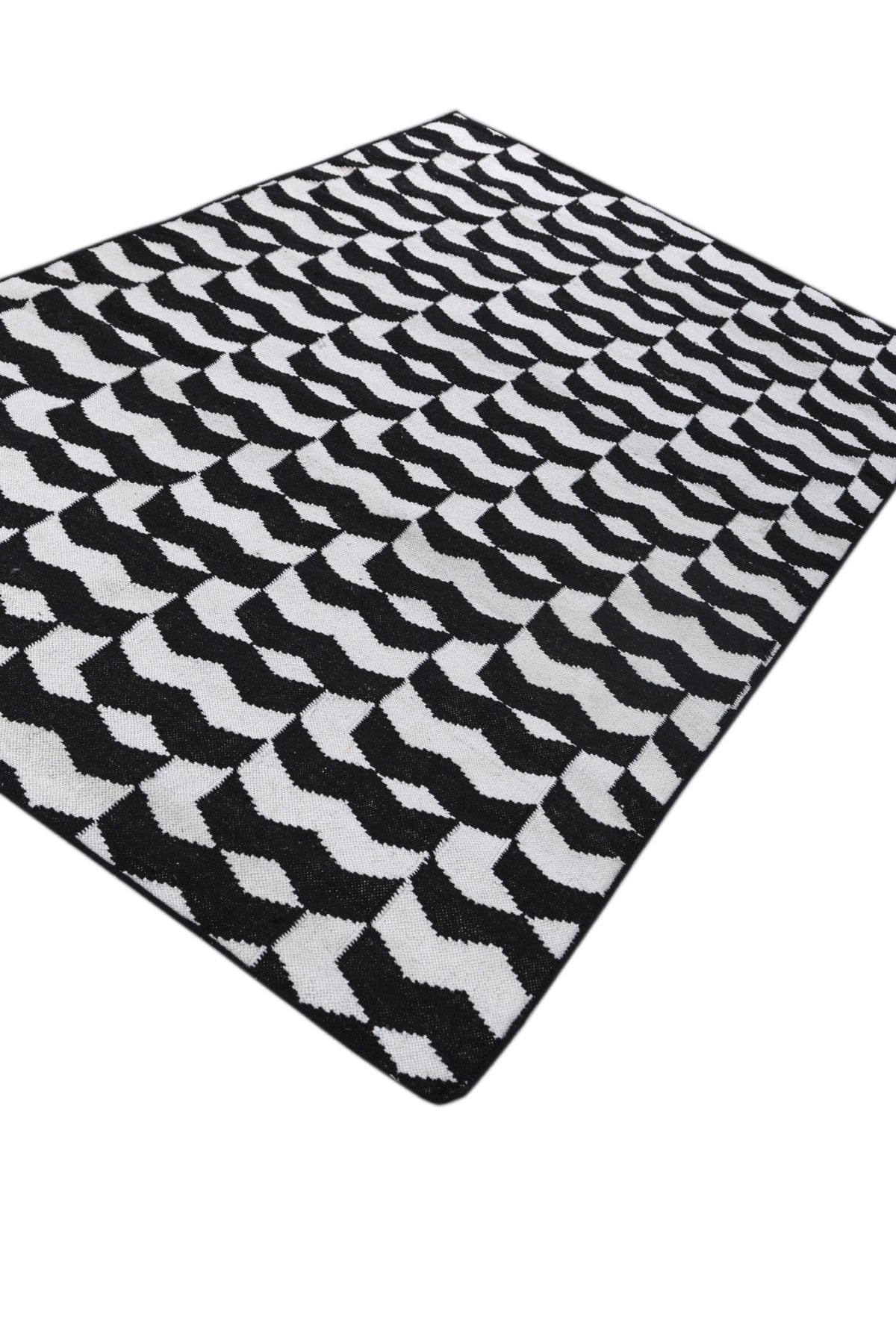 Jaipur Rugs Soft Geomatric 6X9 Feet Rug| Ebony & Undyed White Hand Knotted Dhurrie Carpet For Living Room