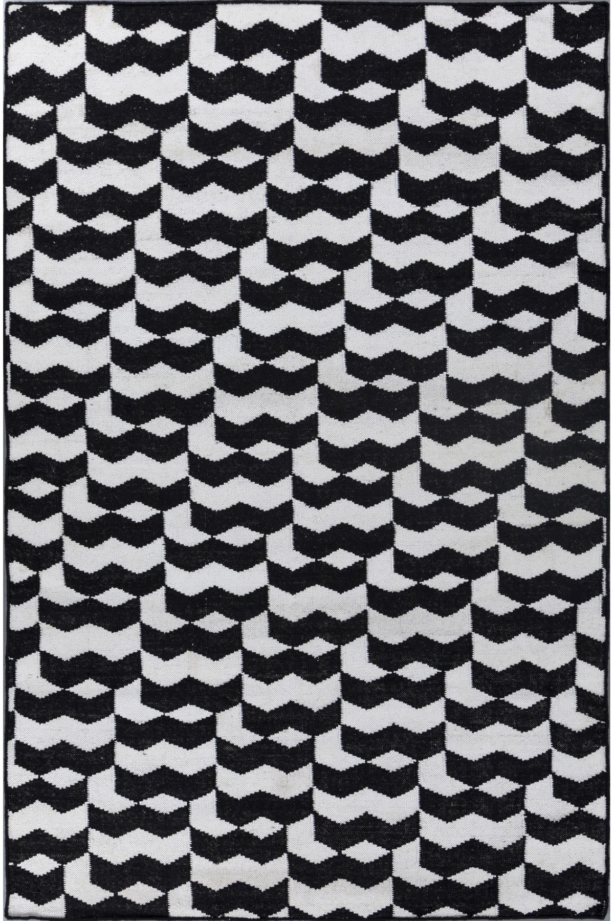 Jaipur Rugs Soft Geomatric 6X9 Feet Rug| Ebony & Undyed White Hand Knotted Dhurrie Carpet For Living Room