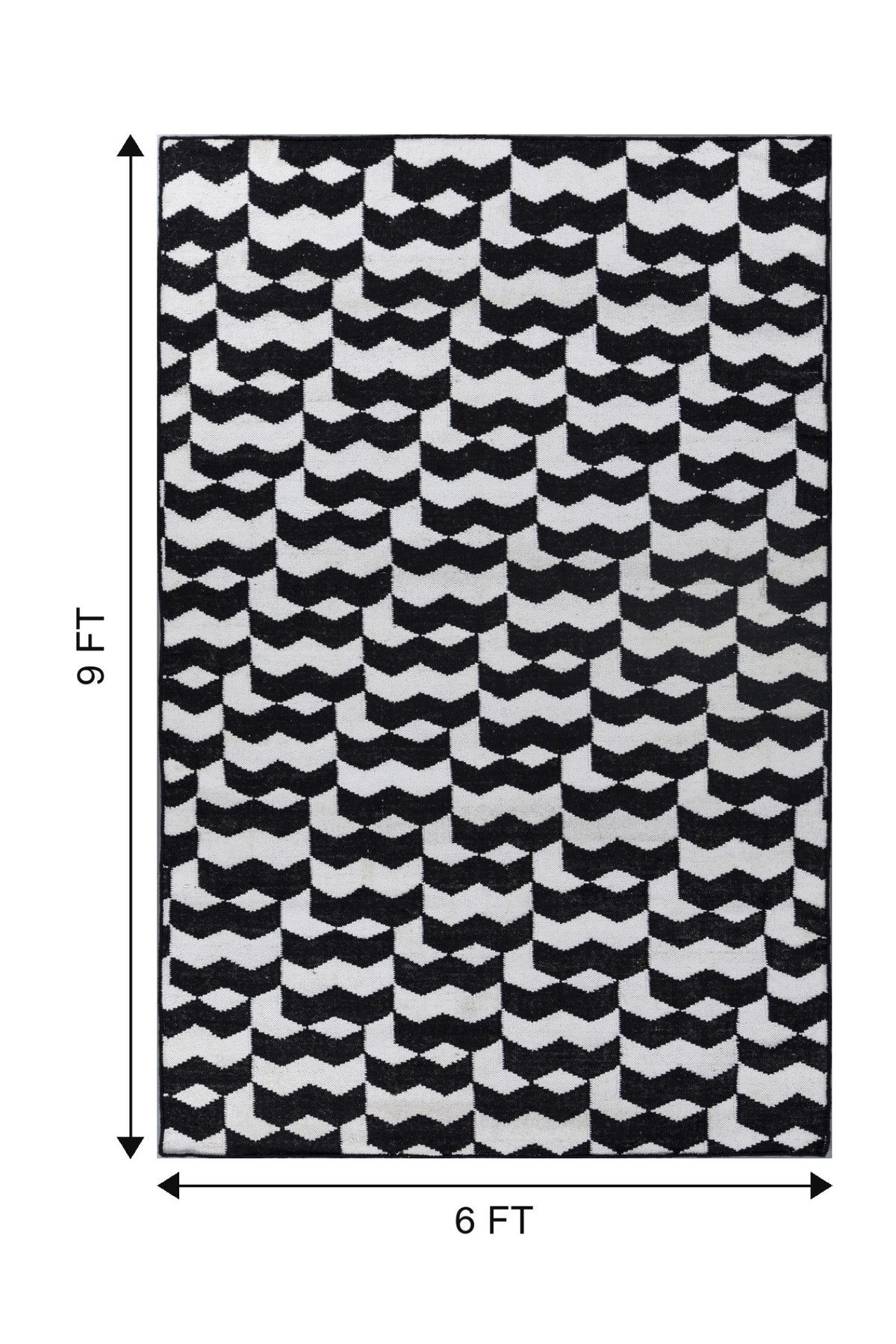 Jaipur Rugs Soft Geomatric 6X9 Feet Rug| Ebony & Undyed White Hand Knotted Dhurrie Carpet For Living Room