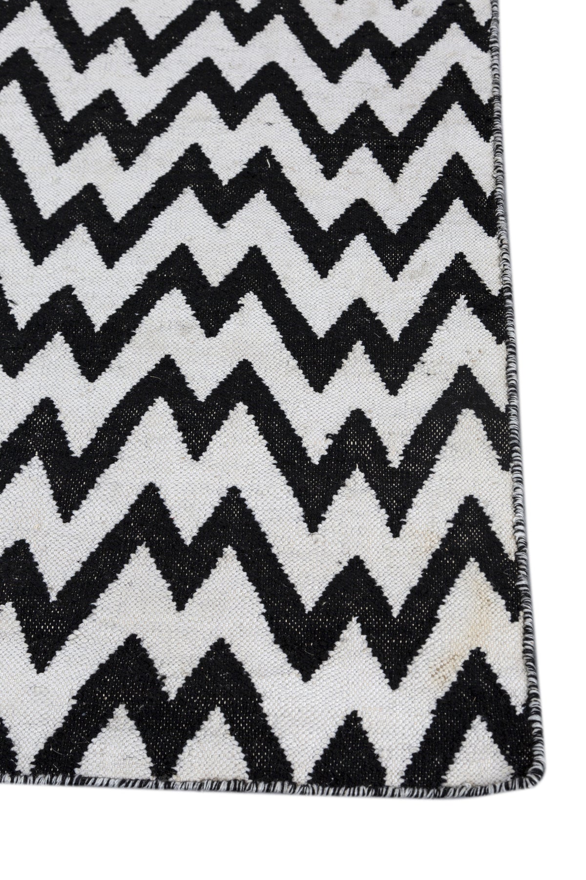 Jaipur Rugs Soft Chevron 6X9 Feet Rug| Ebony & Undyed White Hand Knotted Dhurrie Carpet For Living Room
