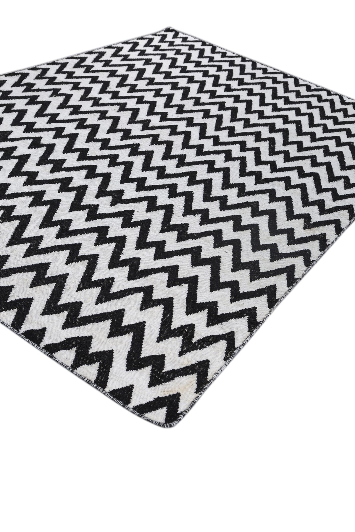 Jaipur Rugs Soft Chevron 6X9 Feet Rug| Ebony & Undyed White Hand Knotted Dhurrie Carpet For Living Room