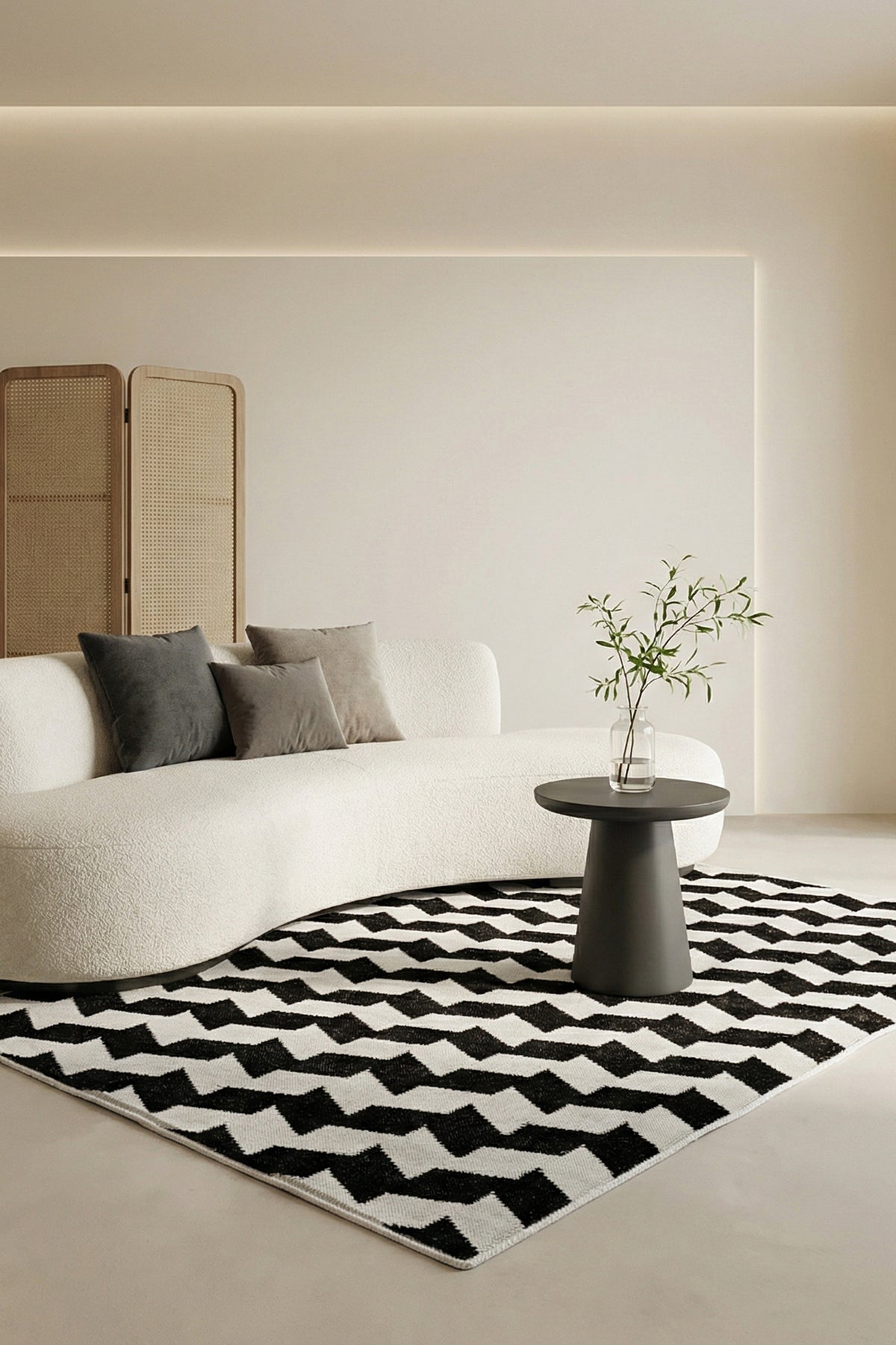 Jaipur Rugs Soft Geometric 6X9 Feet Rug| Ebony & Undyed White Hand Knotted Dhurrie Carpet For Living Room