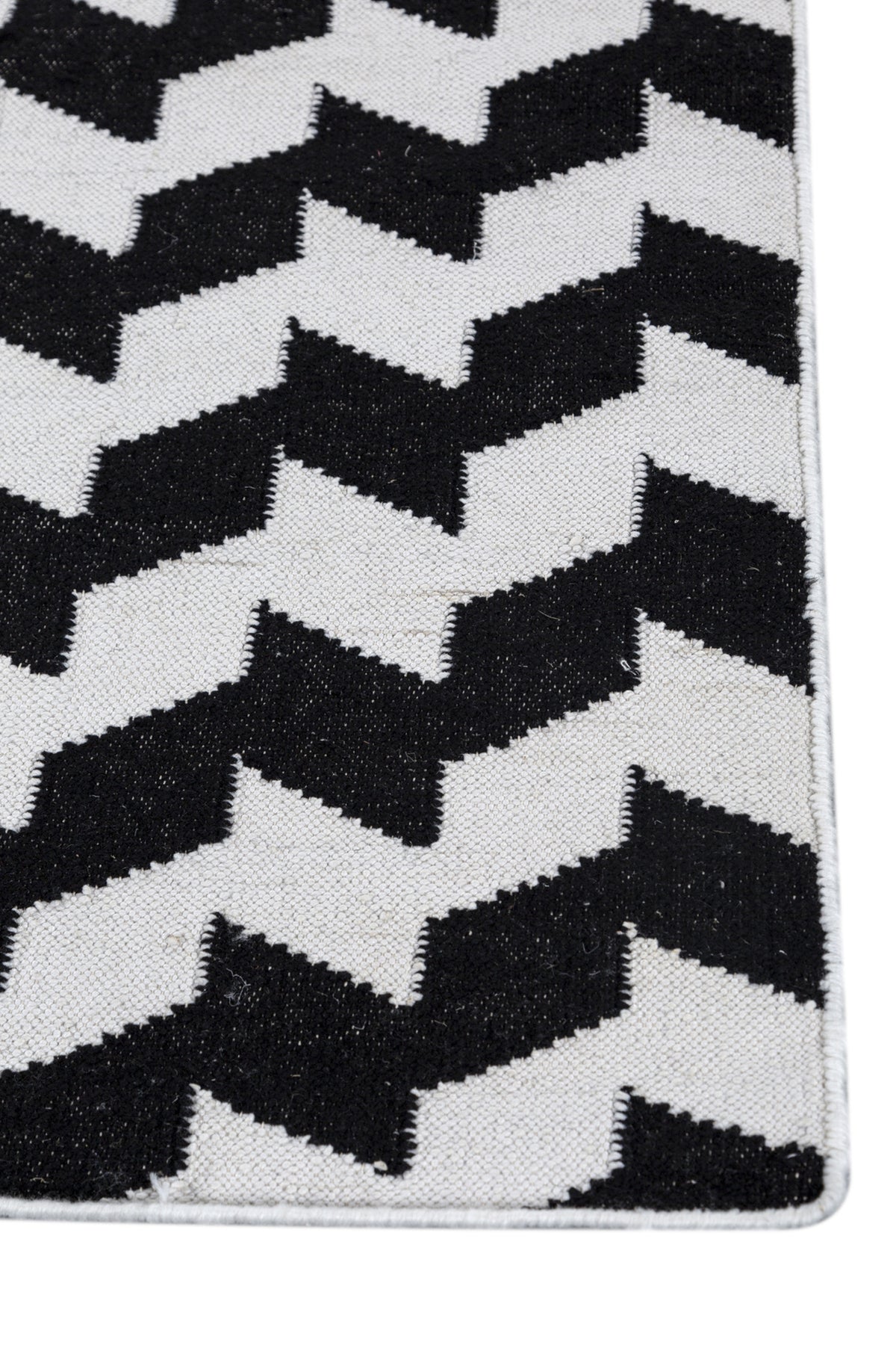 Jaipur Rugs Soft Geometric 6X9 Feet Rug| Ebony & Undyed White Hand Knotted Dhurrie Carpet For Living Room