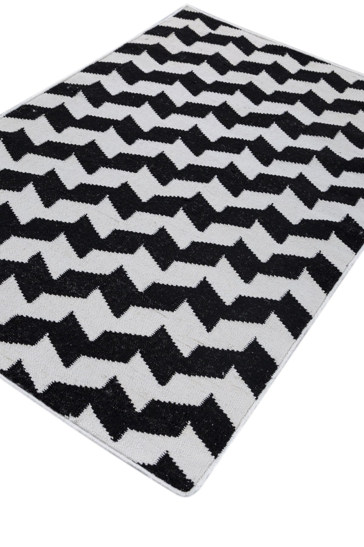 Jaipur Rugs Soft Geometric 6X9 Feet Rug| Ebony & Undyed White Hand Knotted Dhurrie Carpet For Living Room