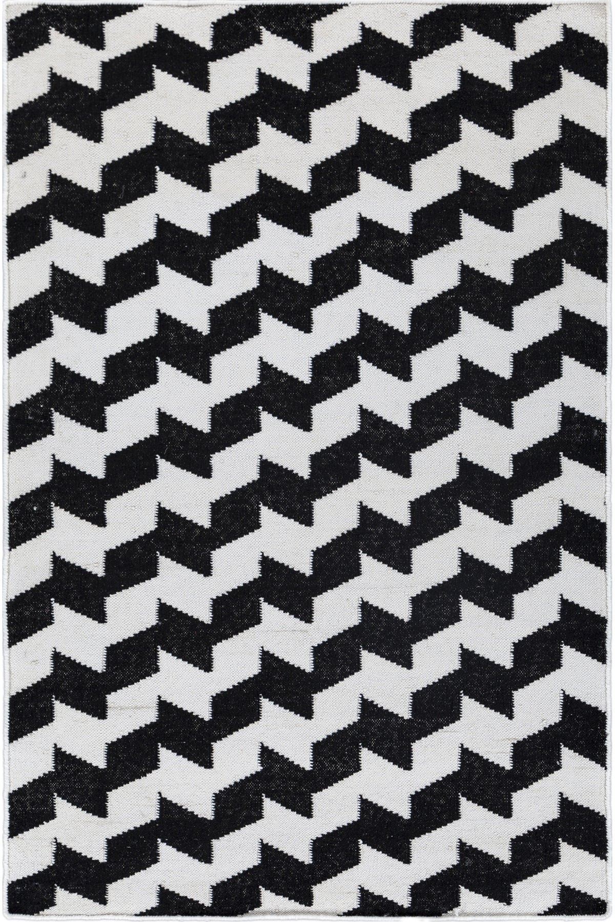 Jaipur Rugs Soft Geometric 6X9 Feet Rug| Ebony & Undyed White Hand Knotted Dhurrie Carpet For Living Room