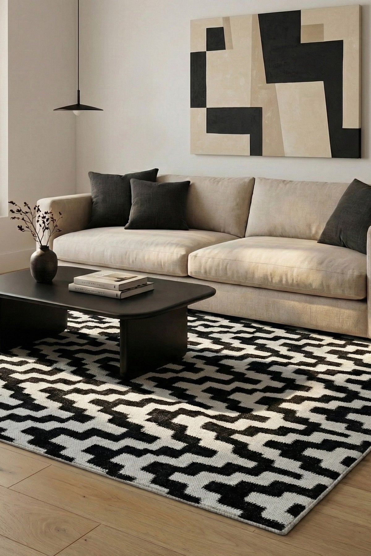 Jaipur Rugs Soft Chevron 6X9 Feet Rug| Ebony & Undyed White Hand Knotted Dhurrie Carpet For Living Room
