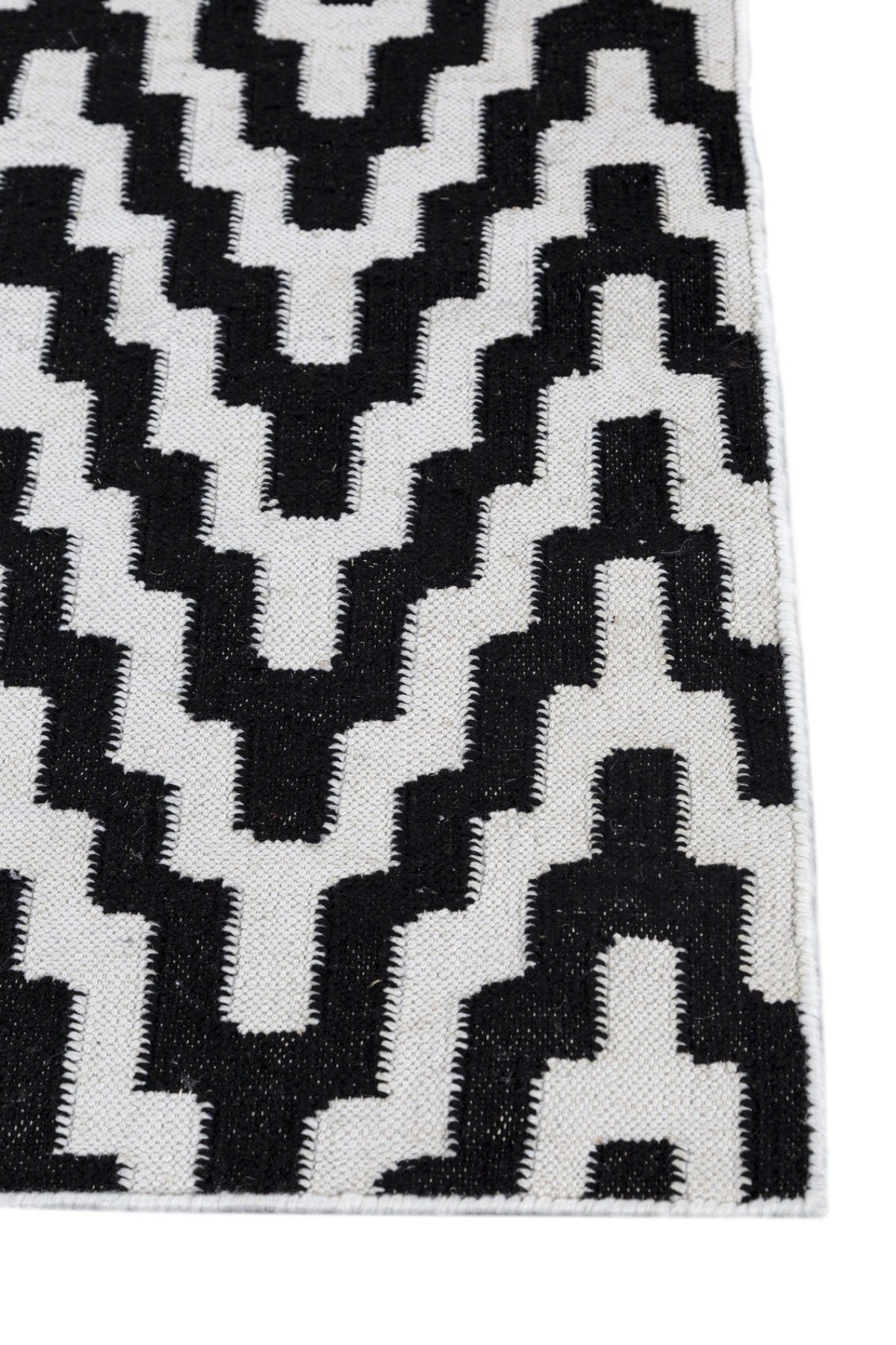 Jaipur Rugs Soft Chevron 6X9 Feet Rug| Ebony & Undyed White Hand Knotted Dhurrie Carpet For Living Room
