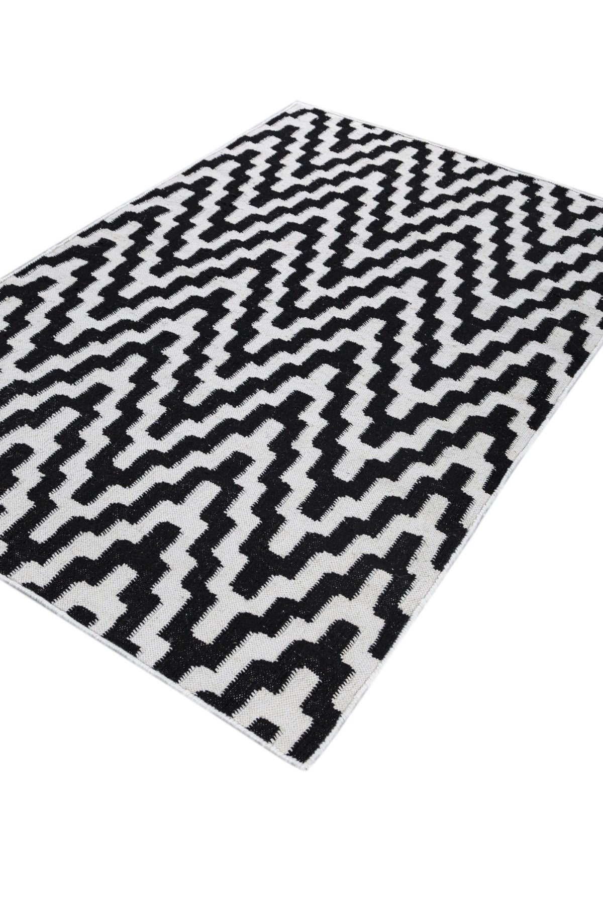 Jaipur Rugs Soft Chevron 6X9 Feet Rug| Ebony & Undyed White Hand Knotted Dhurrie Carpet For Living Room