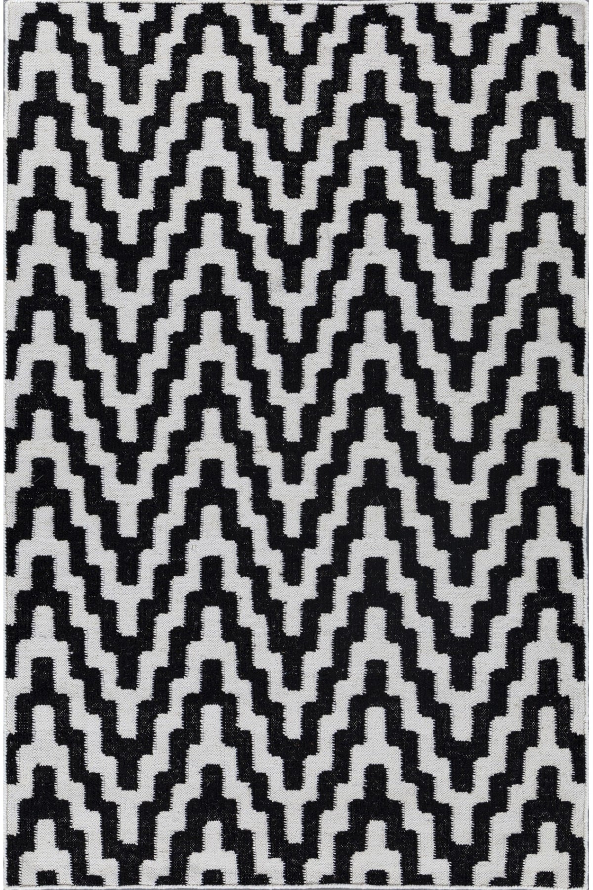 Jaipur Rugs Soft Chevron 6X9 Feet Rug| Ebony & Undyed White Hand Knotted Dhurrie Carpet For Living Room