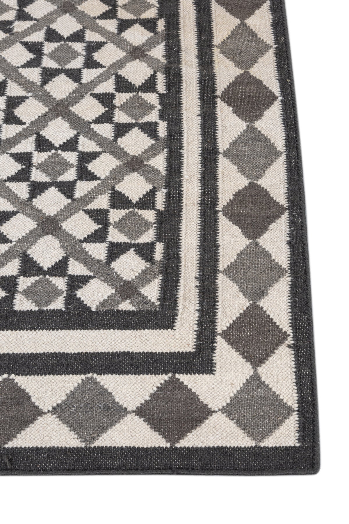 Jaipur Rugs Soft Trellis 5X8 Feet Rug| White & Black Olive Hand Knotted Dhurrie Carpet For Living Room