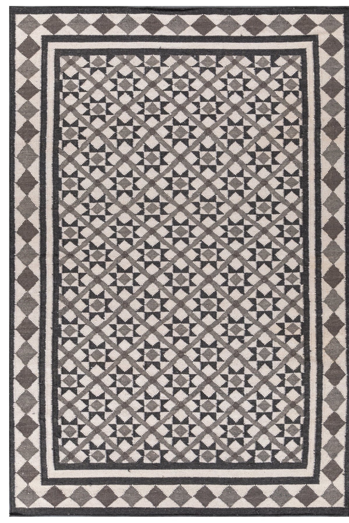 Jaipur Rugs Soft Trellis 5X8 Feet Rug| White & Black Olive Hand Knotted Dhurrie Carpet For Living Room