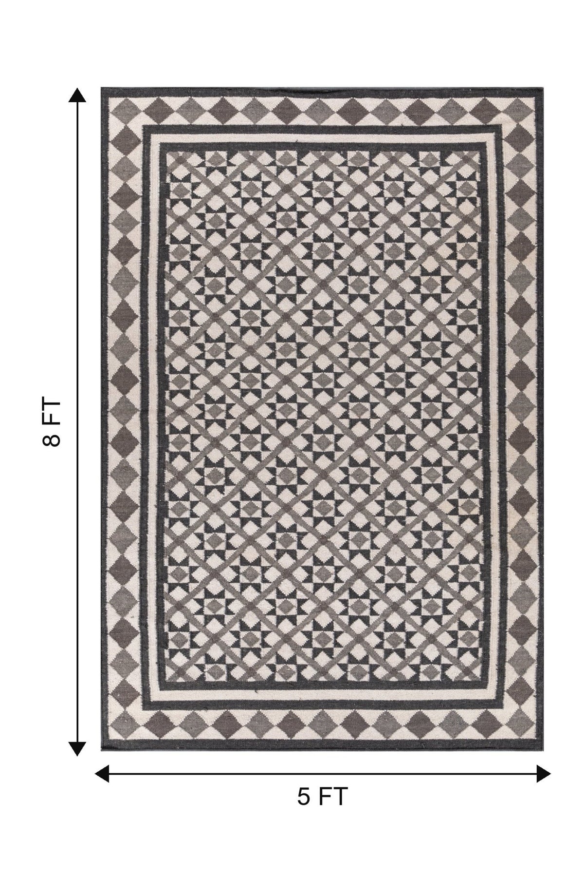 Jaipur Rugs Soft Trellis 5X8 Feet Rug| White & Black Olive Hand Knotted Dhurrie Carpet For Living Room