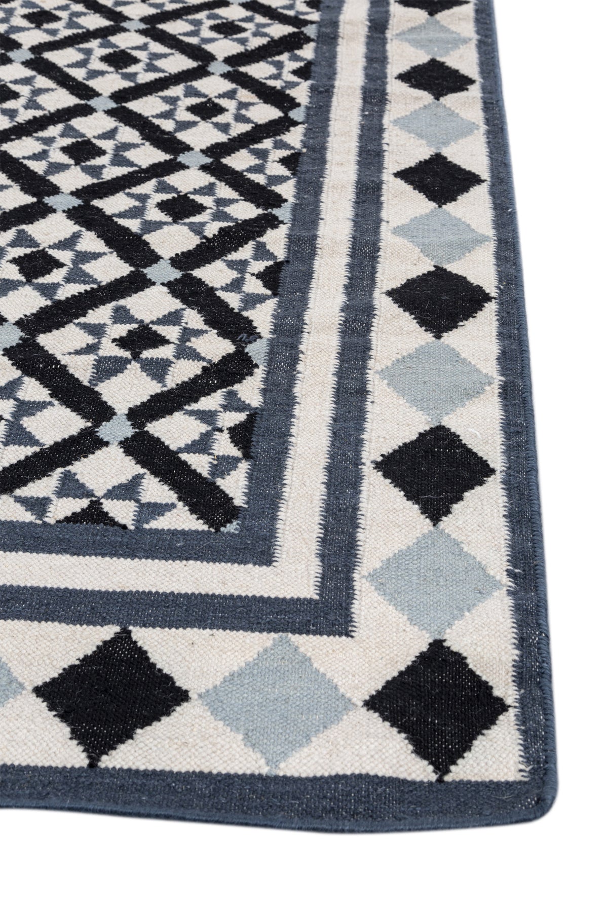 Jaipur Rugs Soft Trellis 6X9 Feet Rug| White & Indigo Blue Hand Knotted Dhurrie Carpet For Living Room