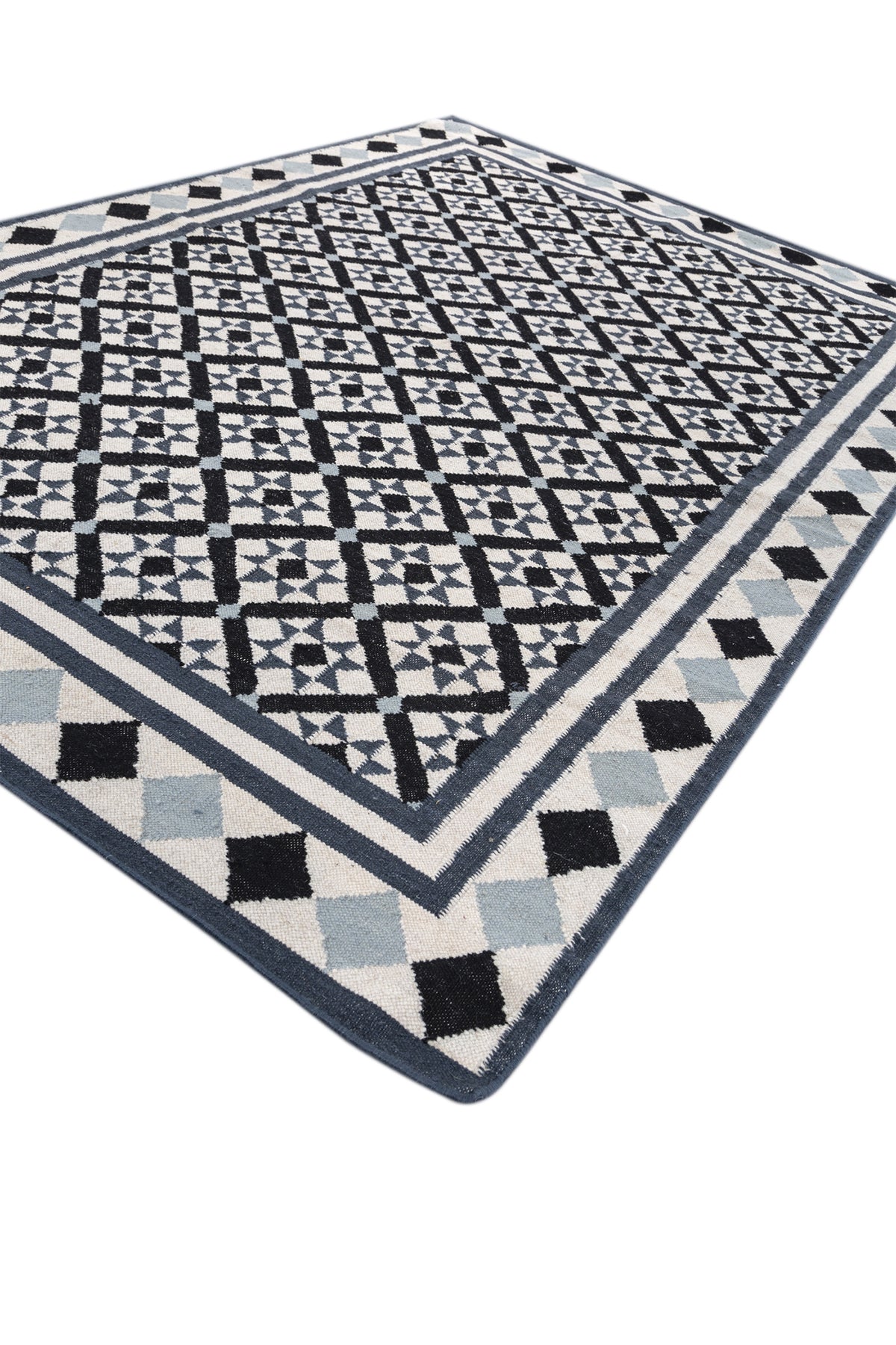 Jaipur Rugs Soft Trellis 6X9 Feet Rug| White & Indigo Blue Hand Knotted Dhurrie Carpet For Living Room