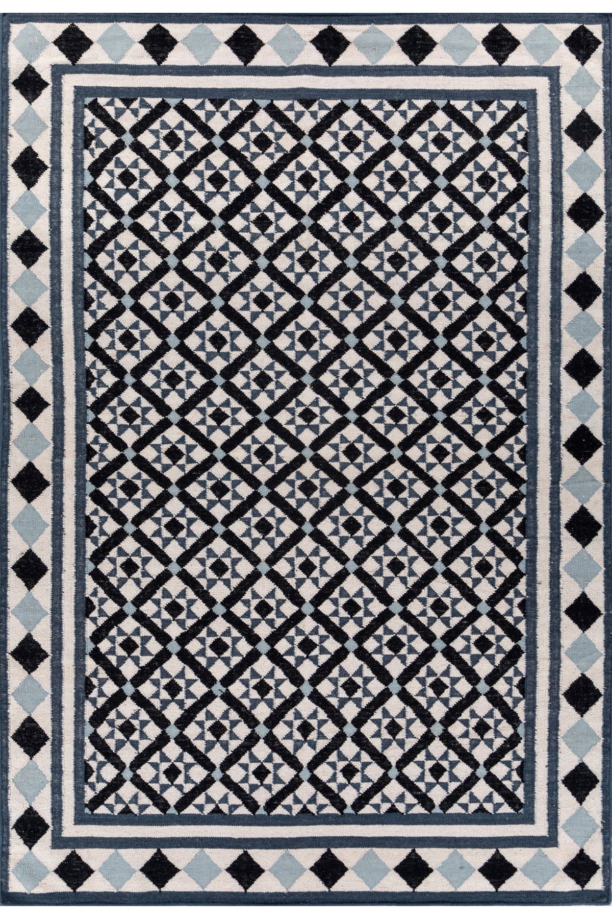 Jaipur Rugs Soft Trellis 6X9 Feet Rug| White & Indigo Blue Hand Knotted Dhurrie Carpet For Living Room