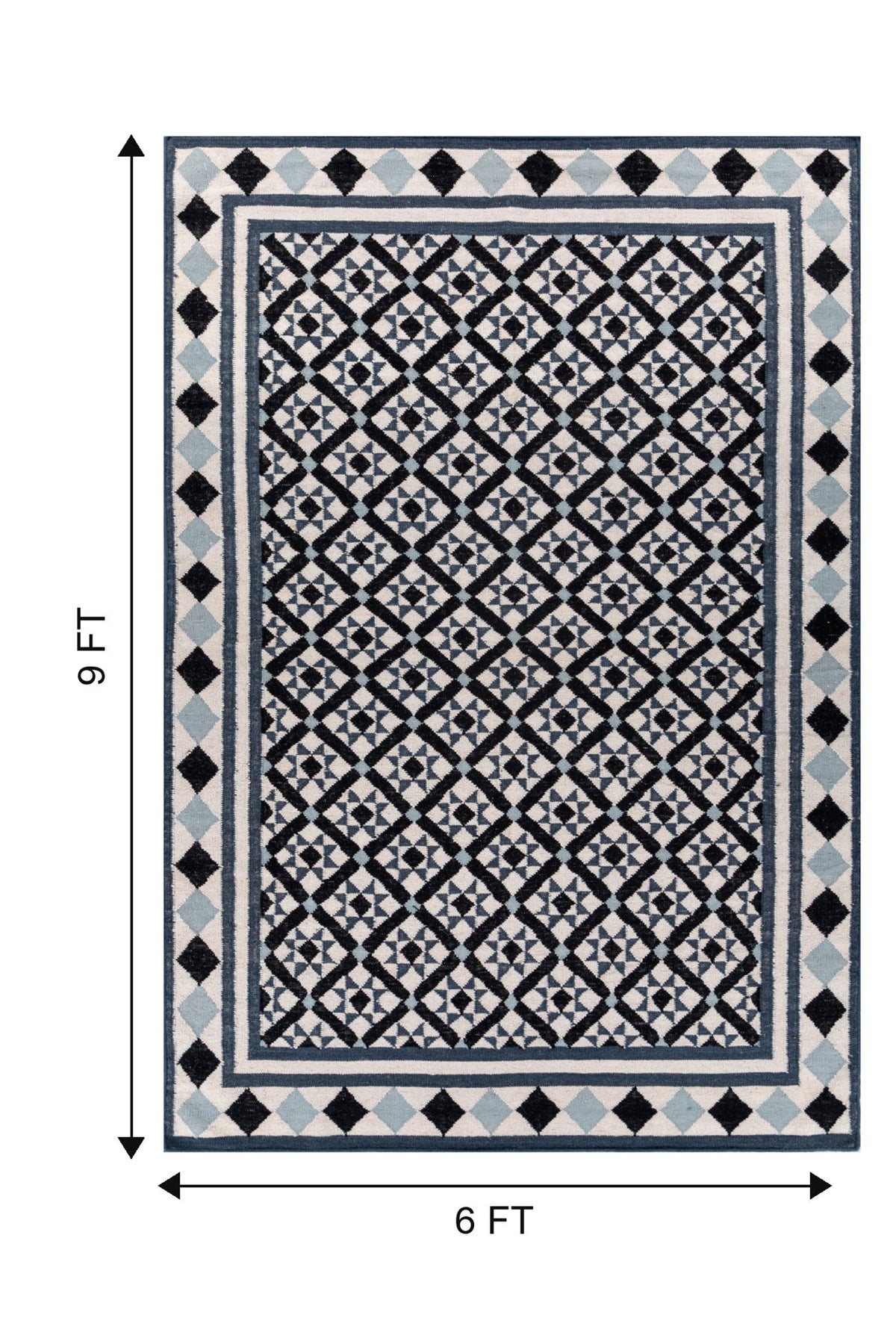 Jaipur Rugs Soft Trellis 6X9 Feet Rug| White & Indigo Blue Hand Knotted Dhurrie Carpet For Living Room