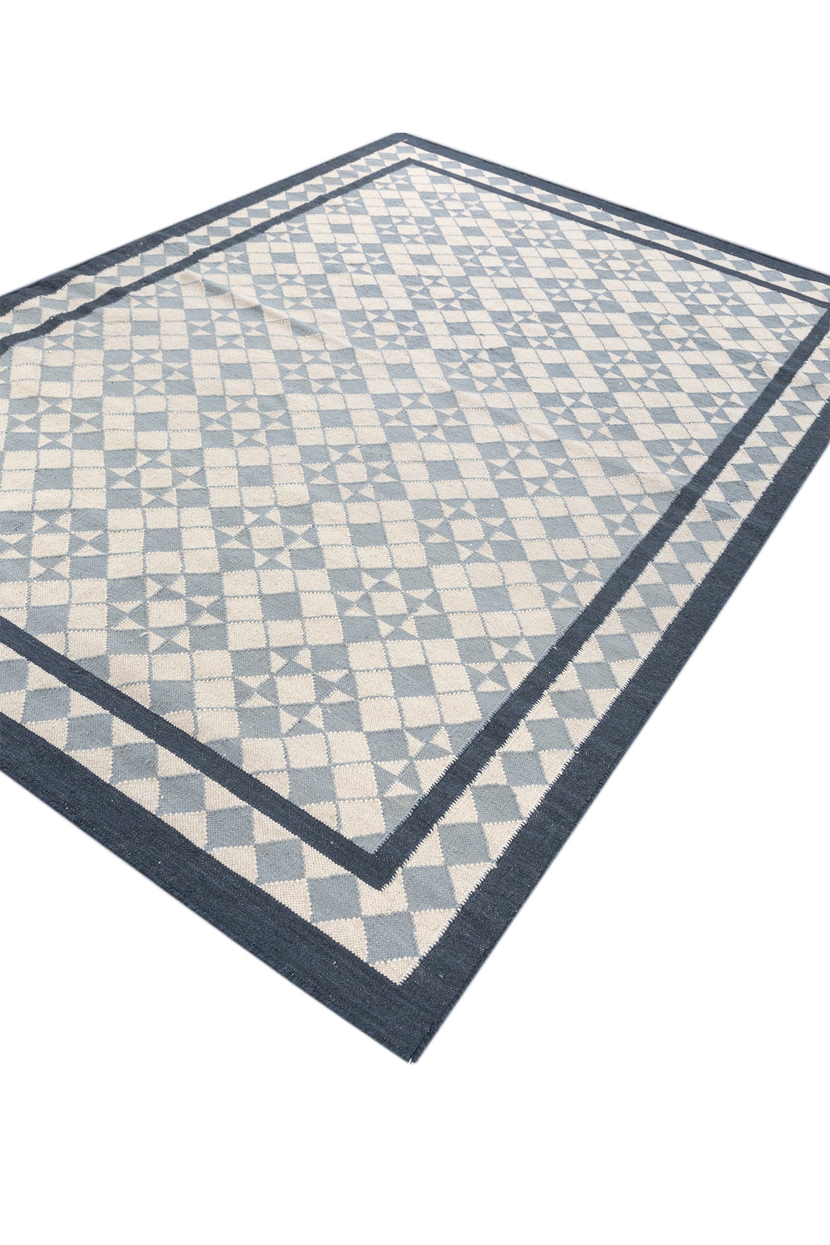 Jaipur Rugs Soft Geometric Lattice 6X9 Feet Rug| White & Milky Blue Hand Knotted Dhurrie Carpet For Living Room