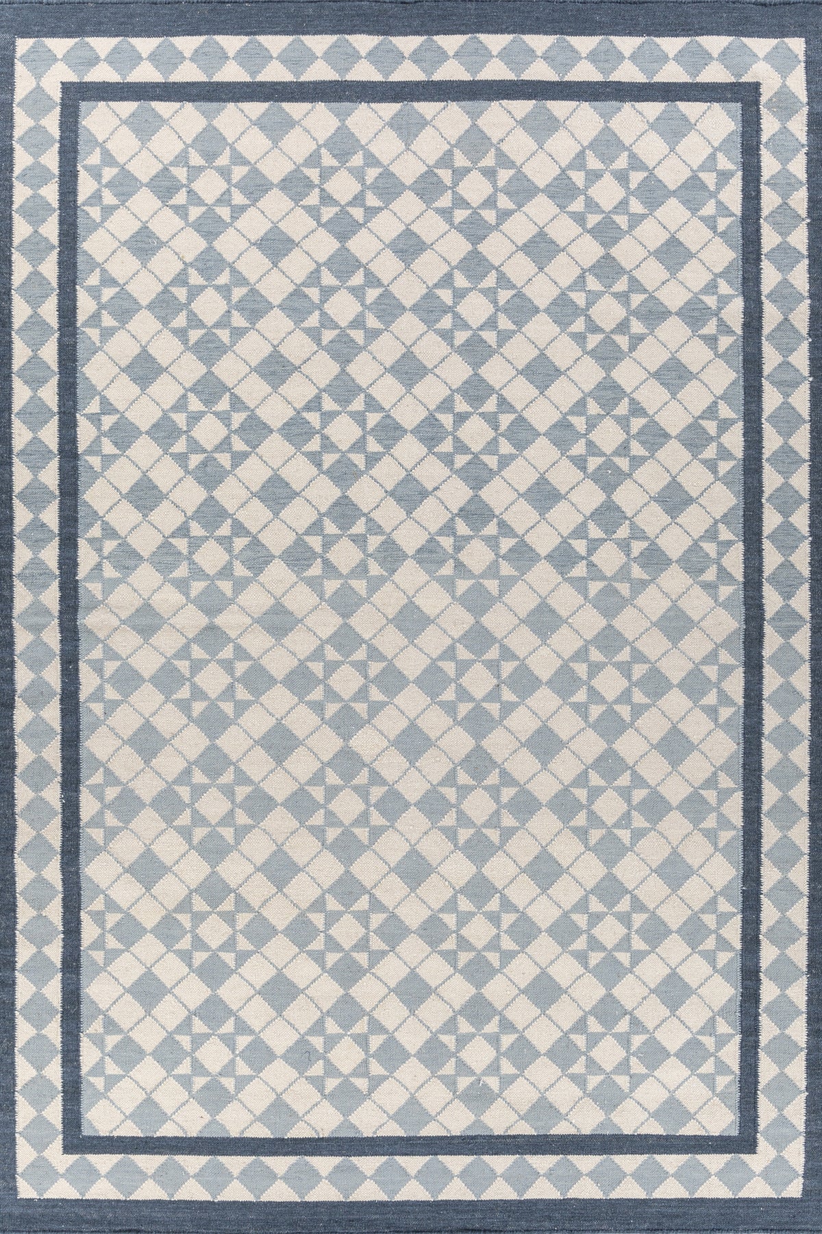 Jaipur Rugs Soft Geometric Lattice 6X9 Feet Rug| White & Milky Blue Hand Knotted Dhurrie Carpet For Living Room