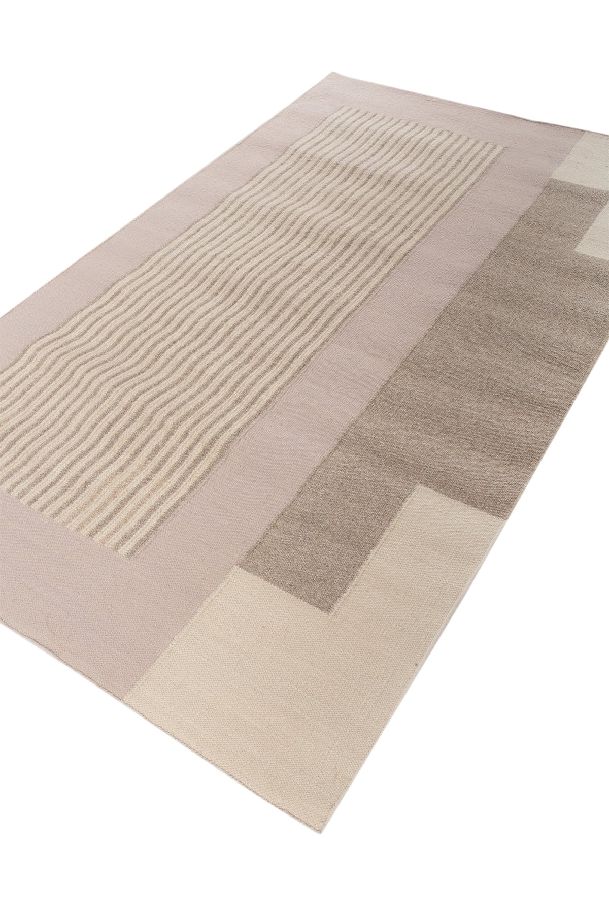 Jaipur Rugs Soft Geometric Striped 5X8 Feet Rug| Medium Fawn & Lilac Hush Hand Knotted Dhurrie Carpet For Living Room