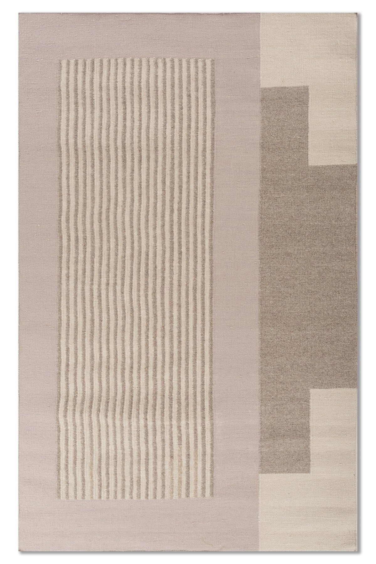 Jaipur Rugs Soft Geometric Striped 5X8 Feet Rug| Medium Fawn & Lilac Hush Hand Knotted Dhurrie Carpet For Living Room