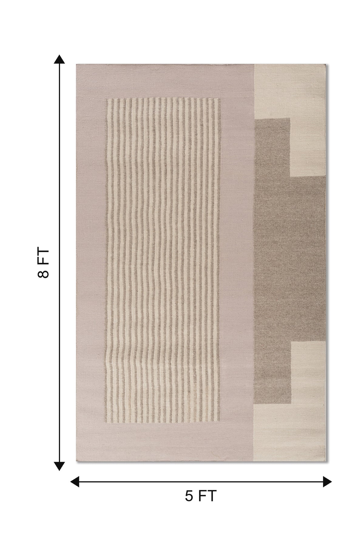 Jaipur Rugs Soft Geometric Striped 5X8 Feet Rug| Medium Fawn & Lilac Hush Hand Knotted Dhurrie Carpet For Living Room