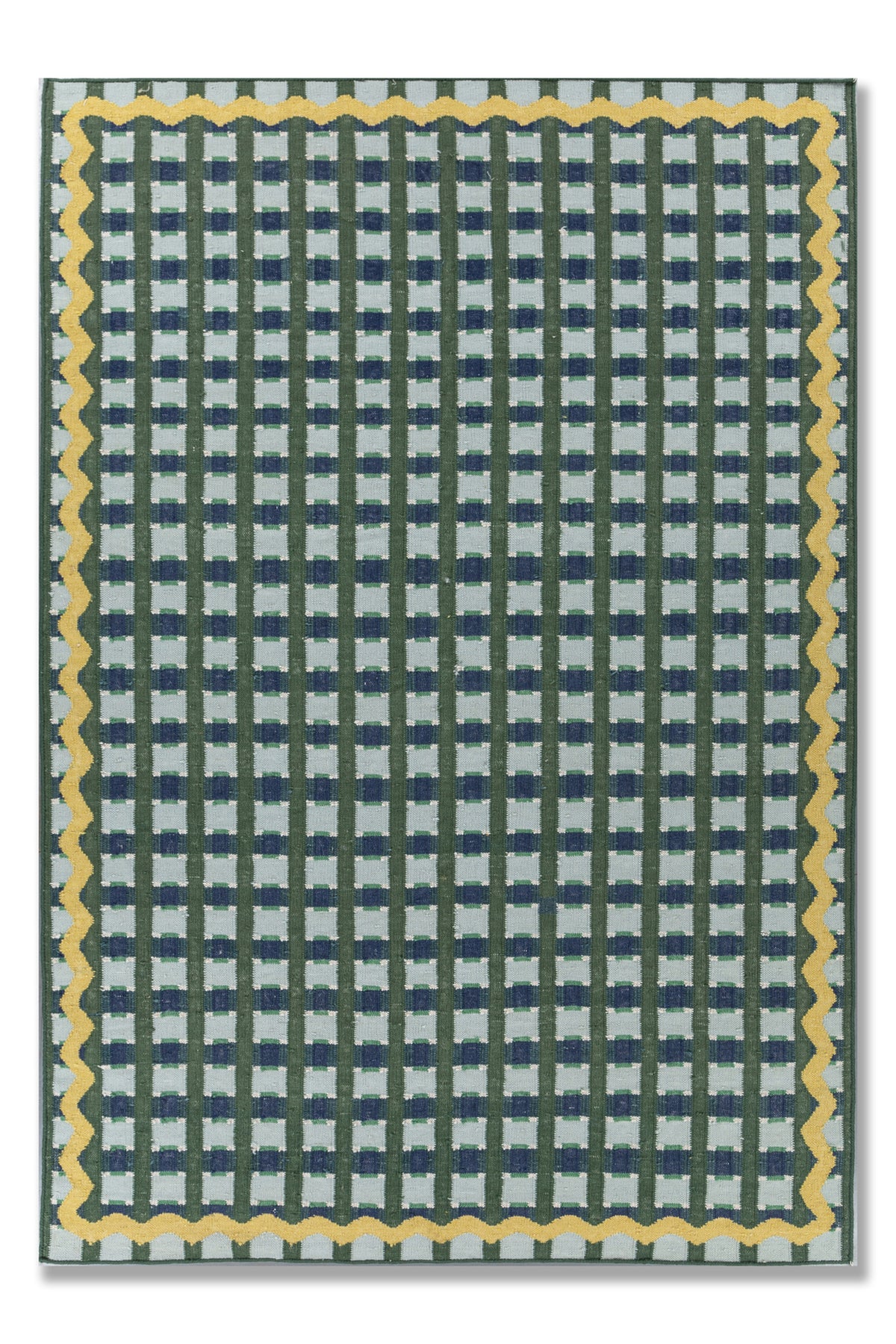 Jaipur Rugs Soft Checkered Damier 6X9 Feet Rug| Pine Needle & Angel Blue Hand Knotted Dhurrie Carpet For Living Room