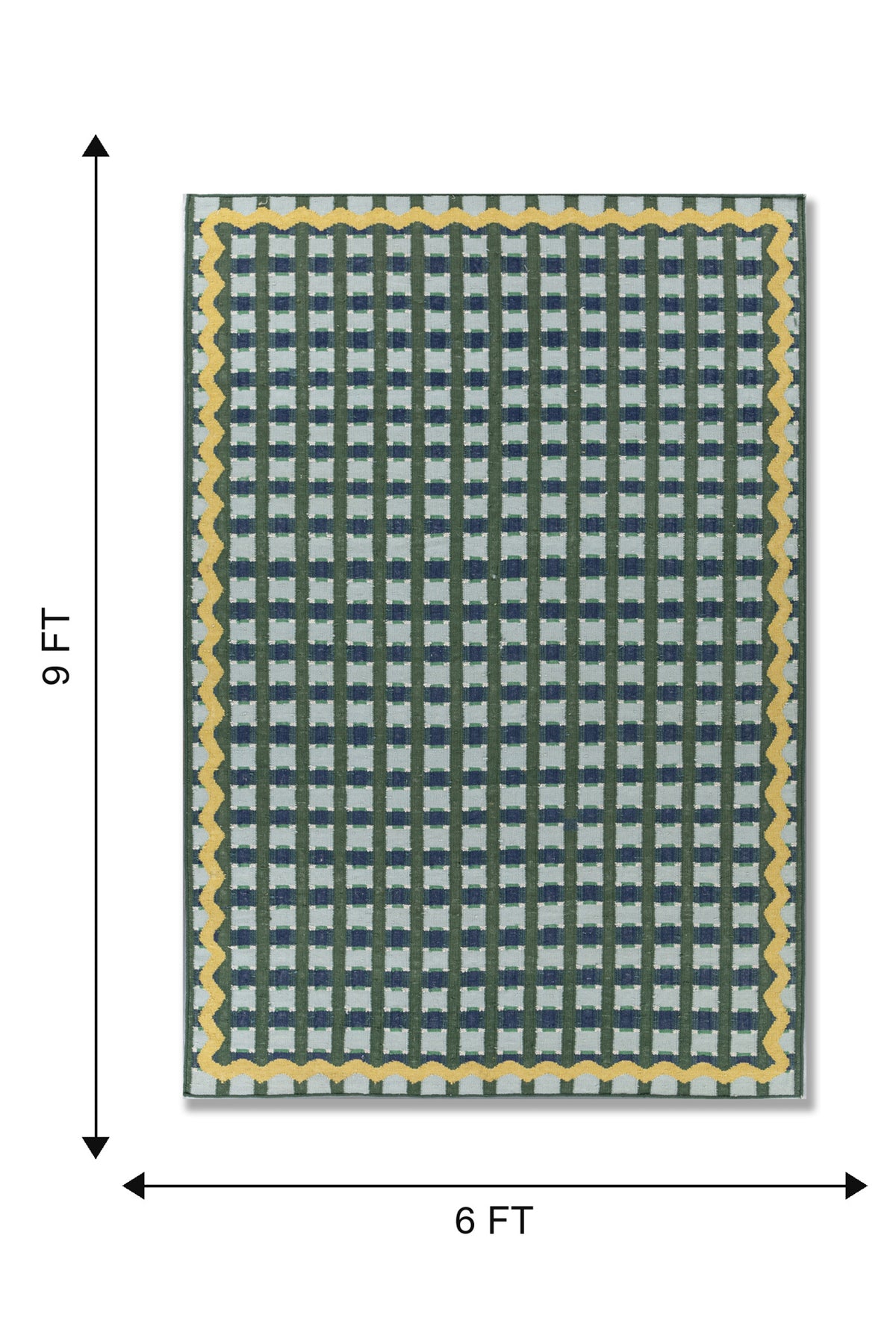 Jaipur Rugs Soft Checkered Damier 6X9 Feet Rug| Pine Needle & Angel Blue Hand Knotted Dhurrie Carpet For Living Room