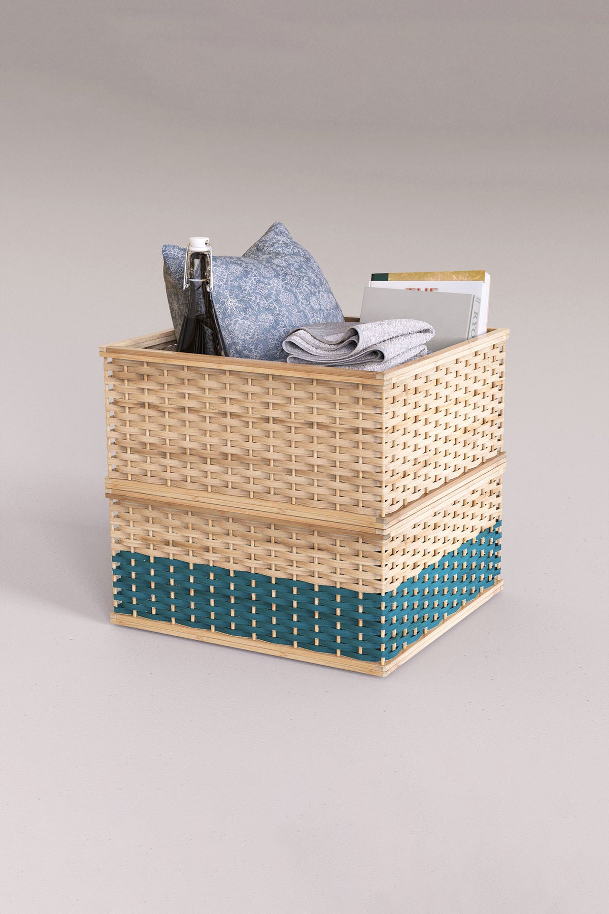 Mianzi Stackable Bamboo Blue Basket