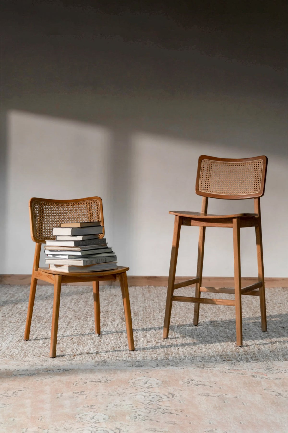Trevor Reclaimed Teakwood & Rattan Natural Bar Stool