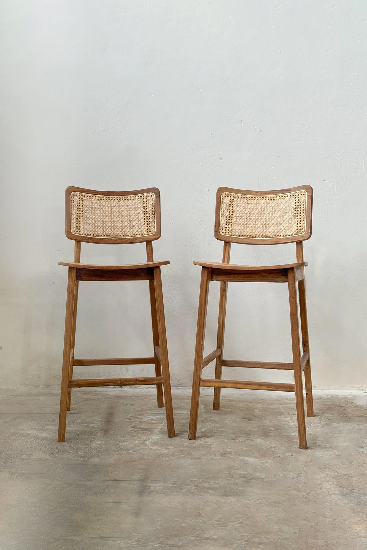 Trevor Reclaimed Teakwood & Rattan Natural Bar Stool