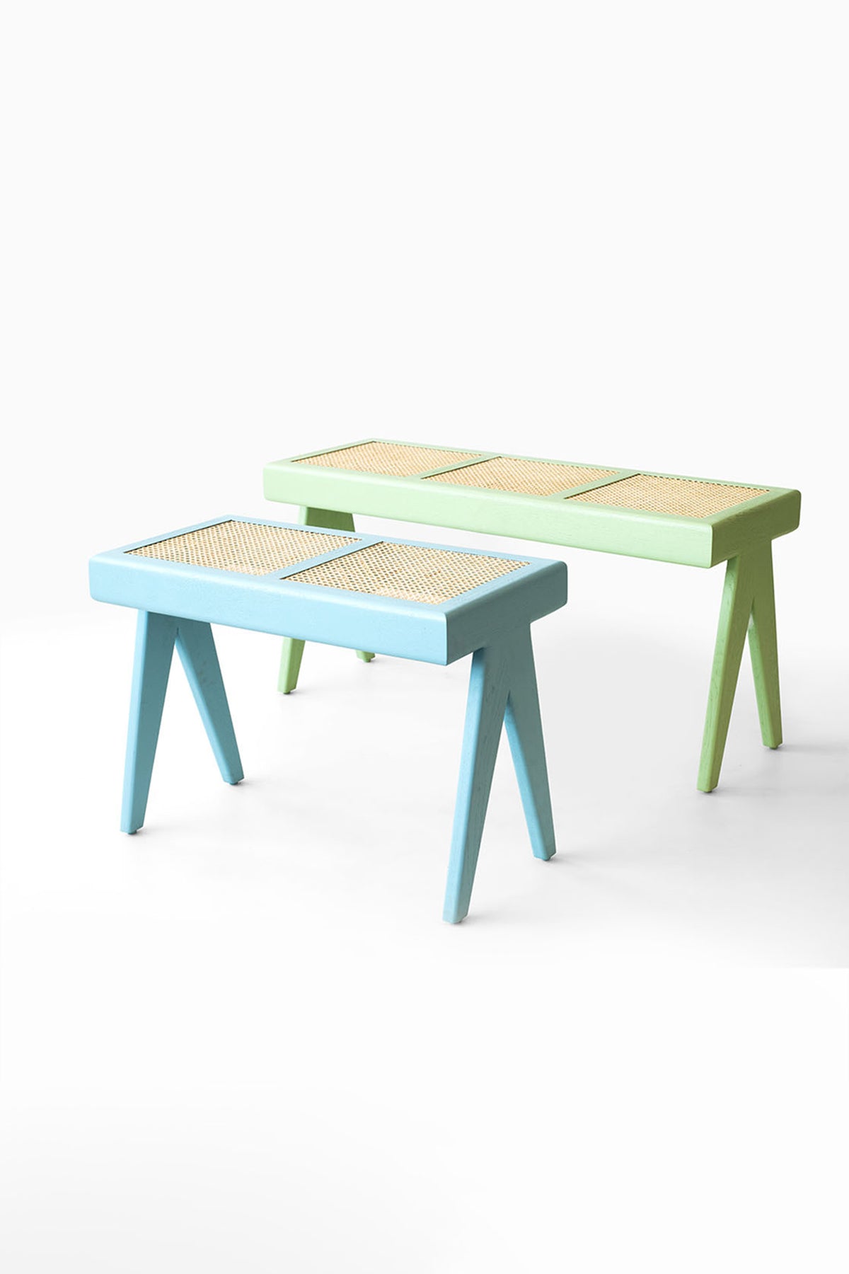 Chandigarh Three Seater White Oak wood Green Bench - Pastel