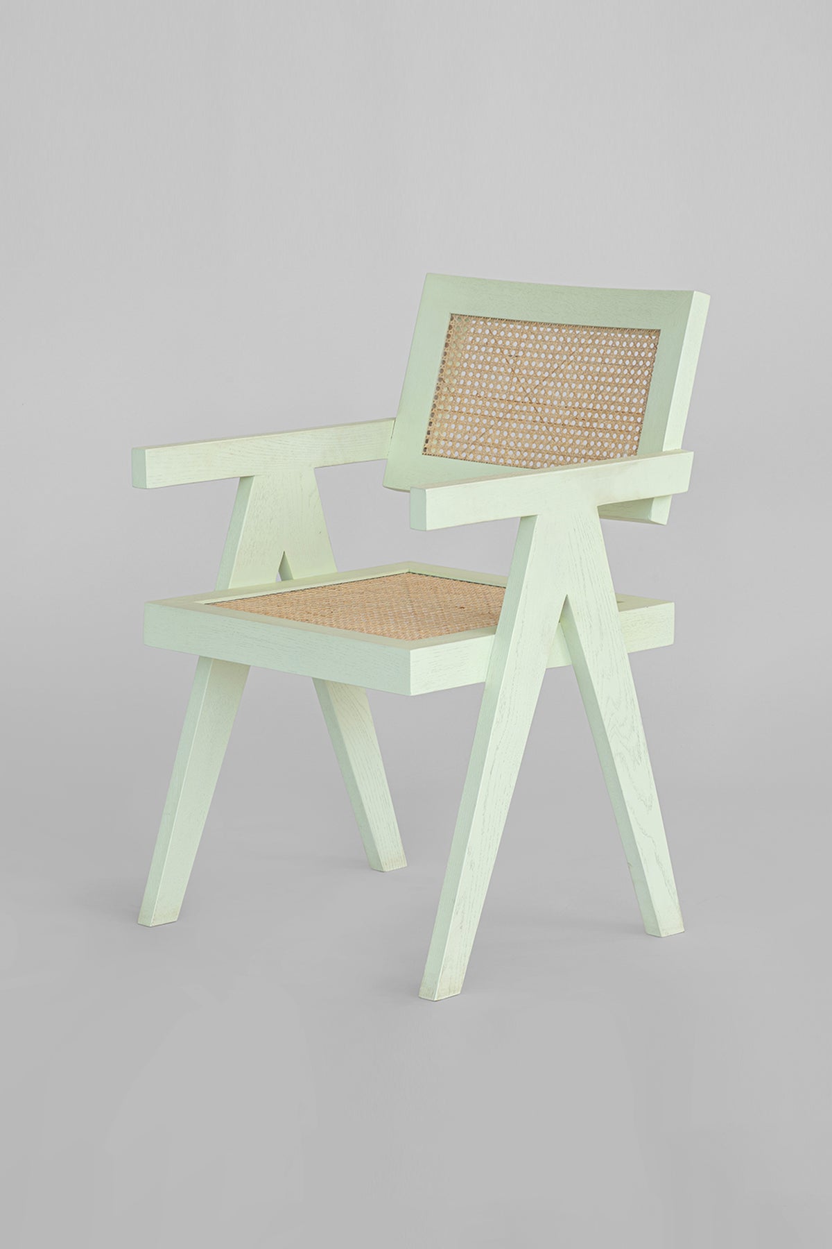 Chandigarh White Oak wood Green Chair - Pastel