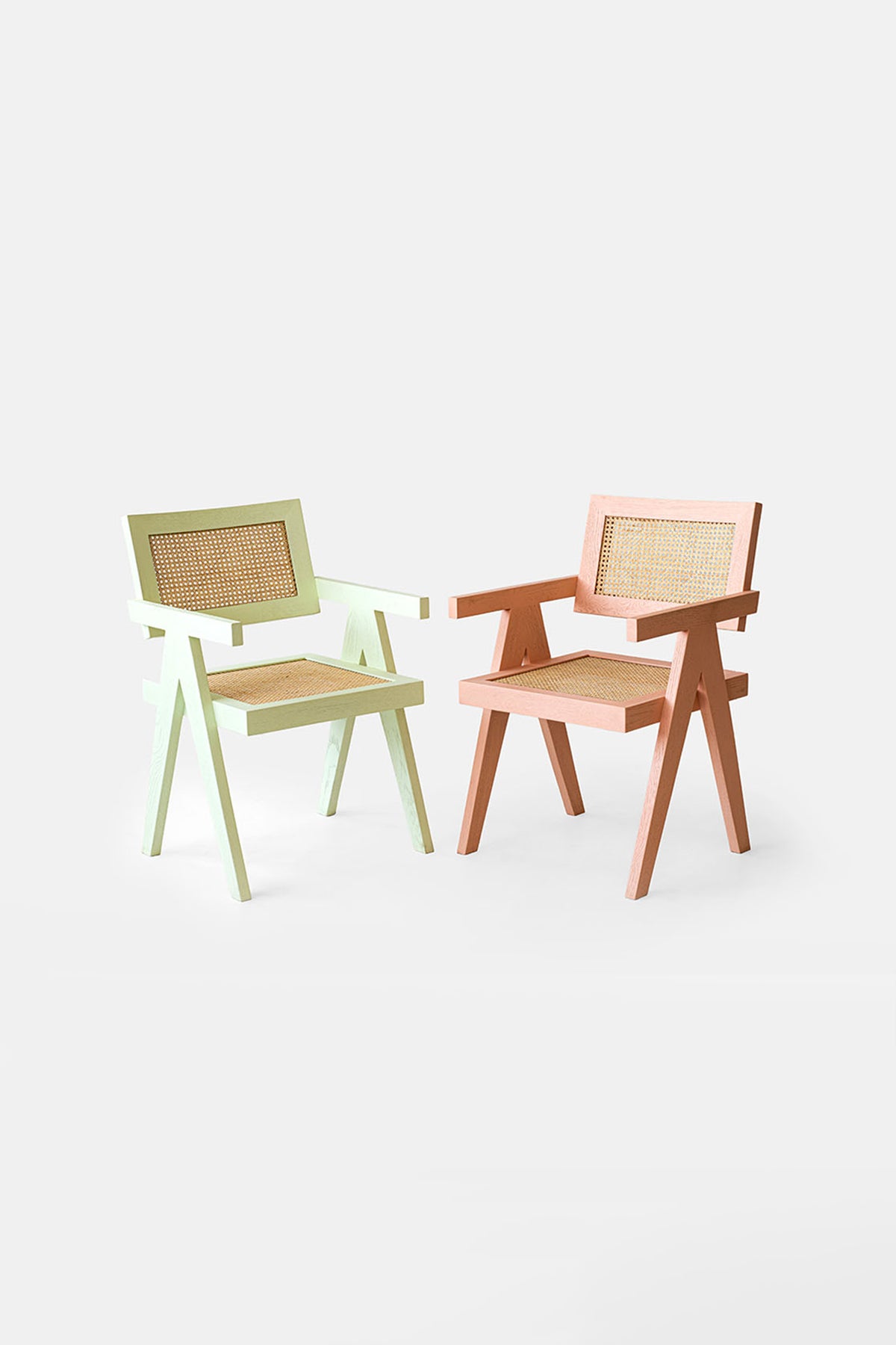 Chandigarh White Oak wood Green Chair - Pastel