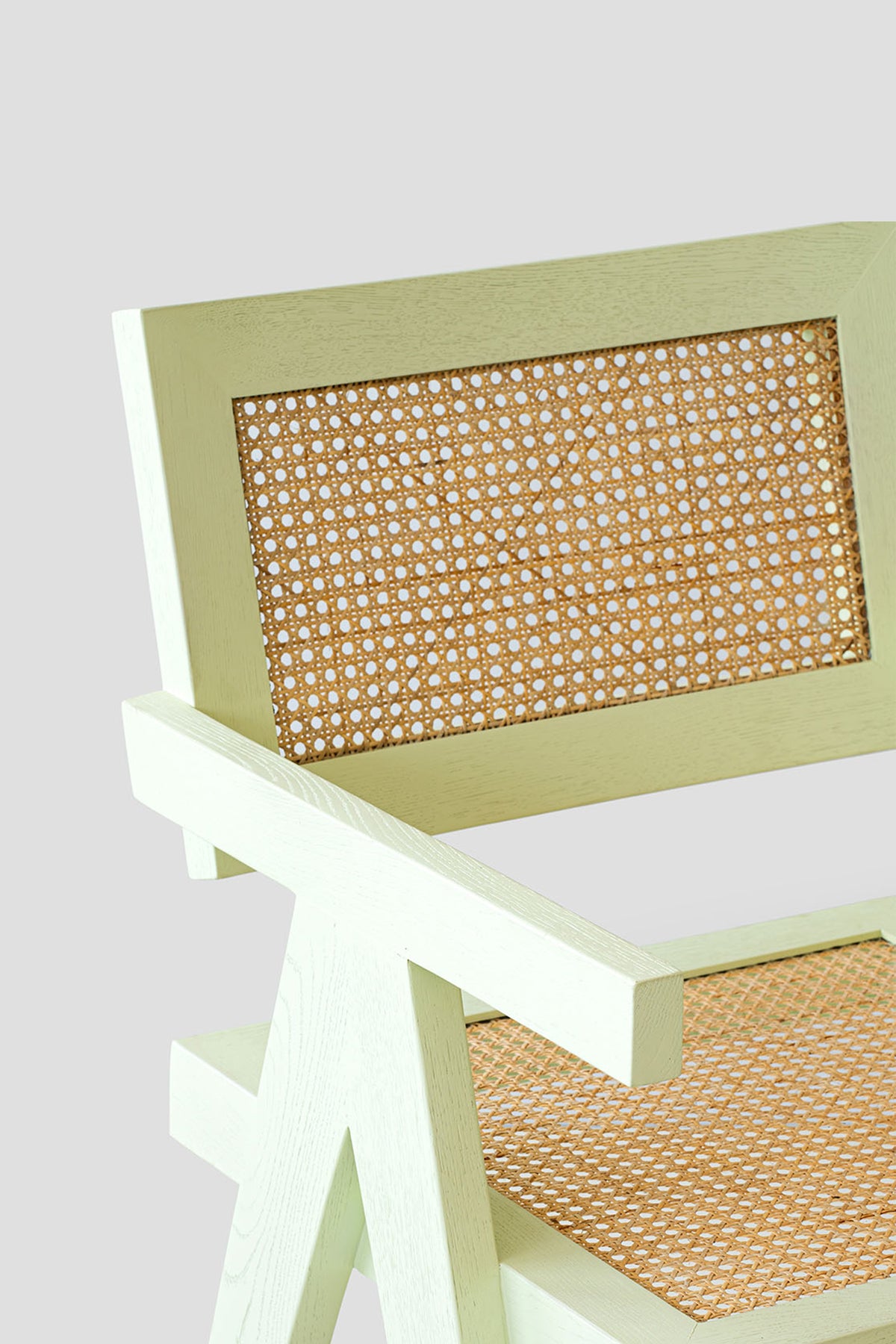 Chandigarh White Oak wood Green Chair - Pastel