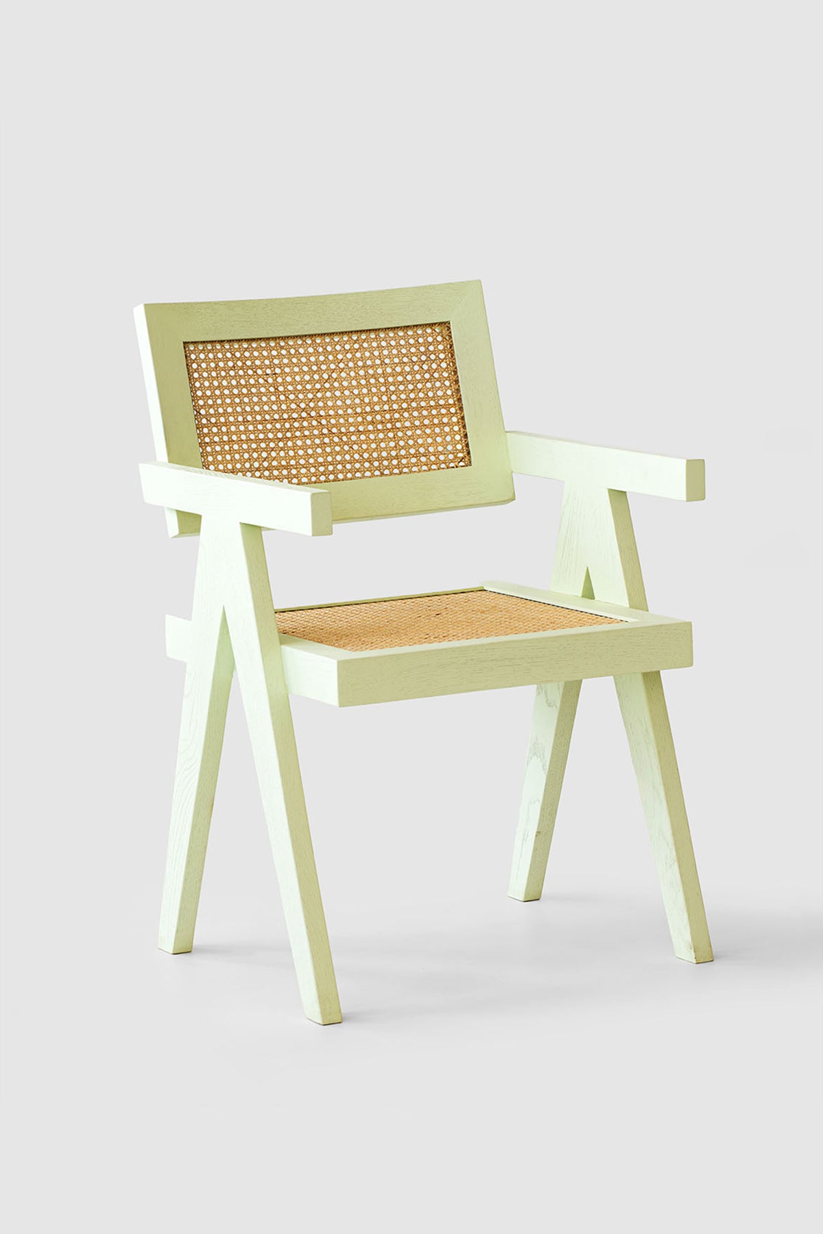 Chandigarh White Oak wood Green Chair - Pastel