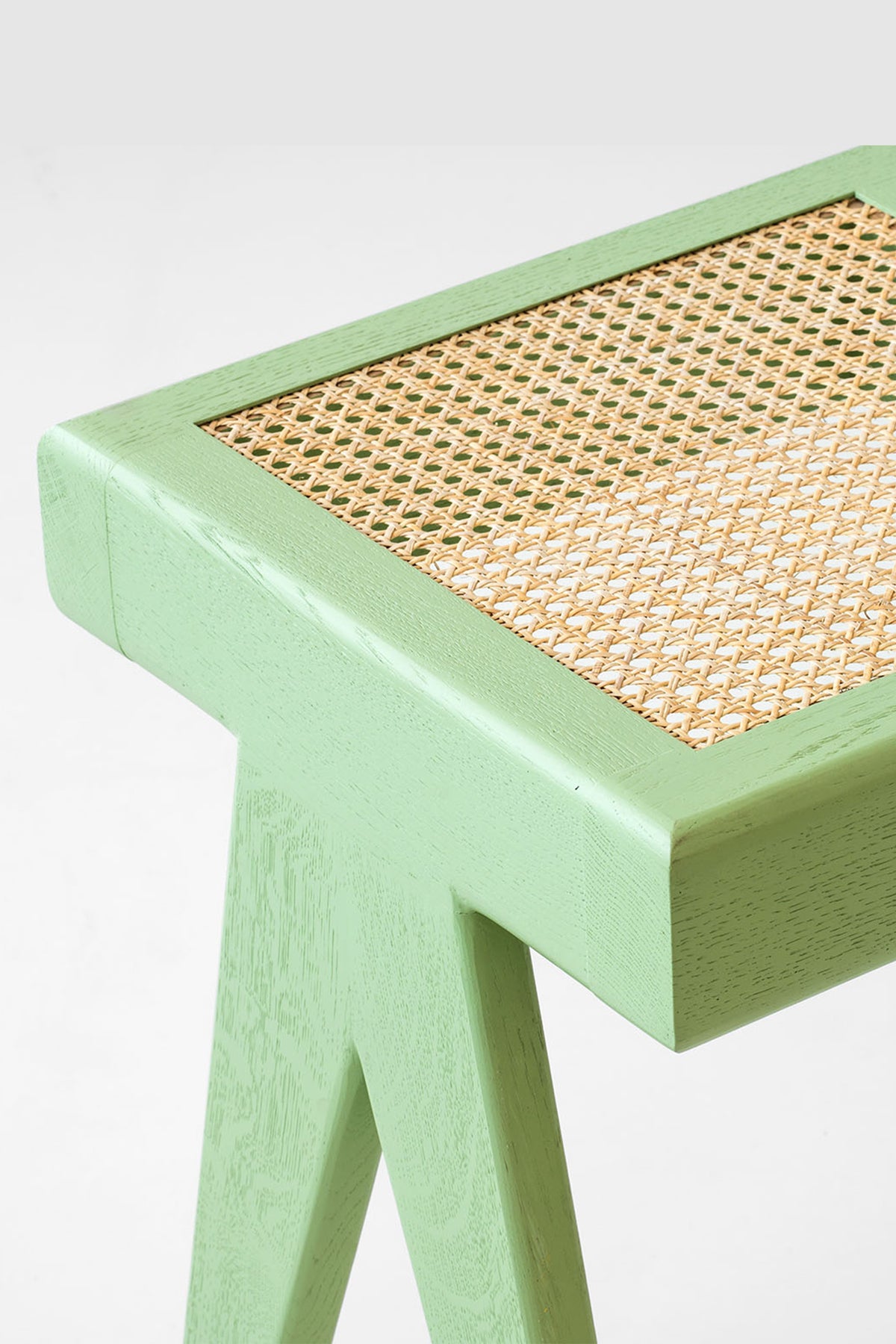 Chandigarh Three Seater White Oak wood Green Bench - Pastel