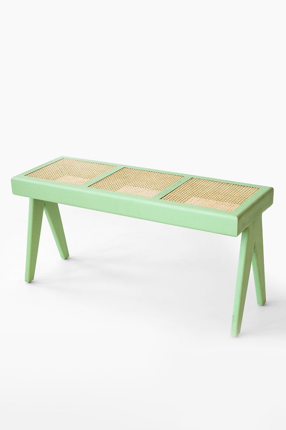 Chandigarh Three Seater White Oak wood Green Bench - Pastel