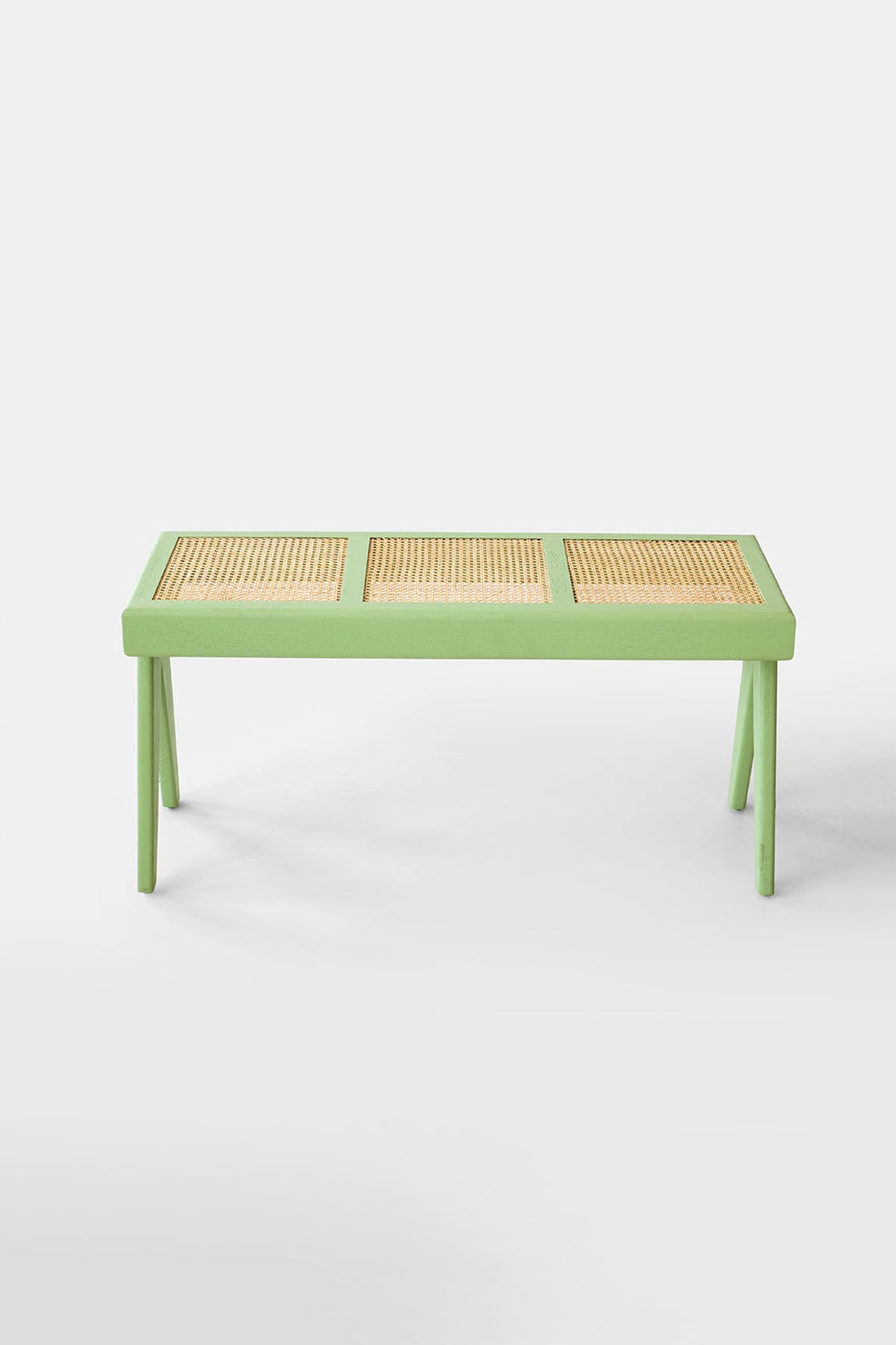 Chandigarh Three Seater White Oak wood Green Bench - Pastel