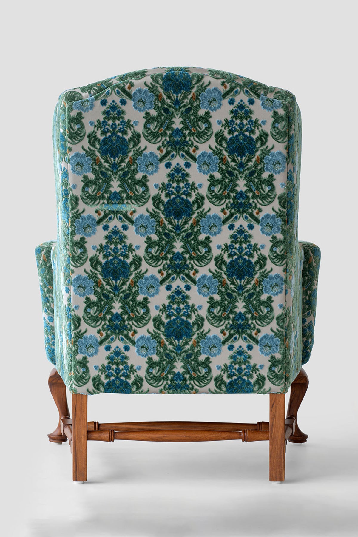 Queen Anne'S Winged Armchair CP Teak Wood Multicolour Chair