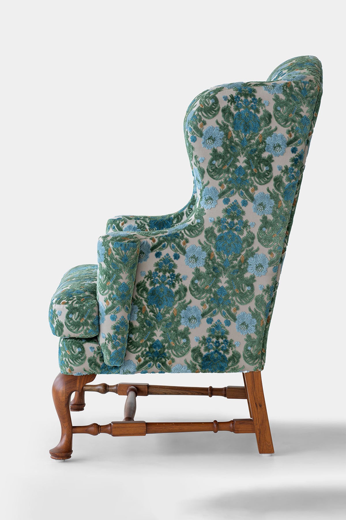 Queen Anne'S Winged Armchair CP Teak Wood Multicolour Chair