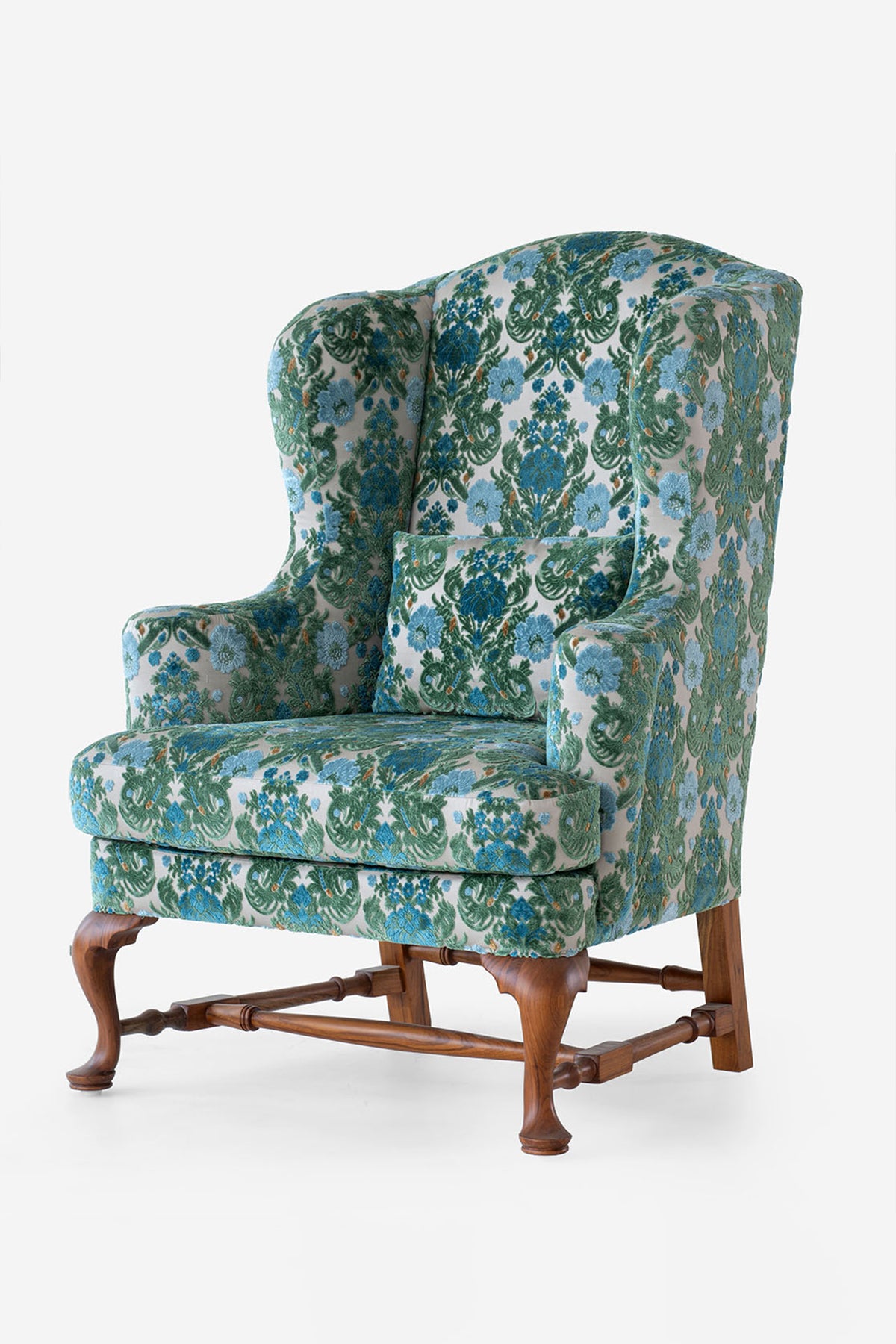 Queen Anne'S Winged Armchair CP Teak Wood Multicolour Chair