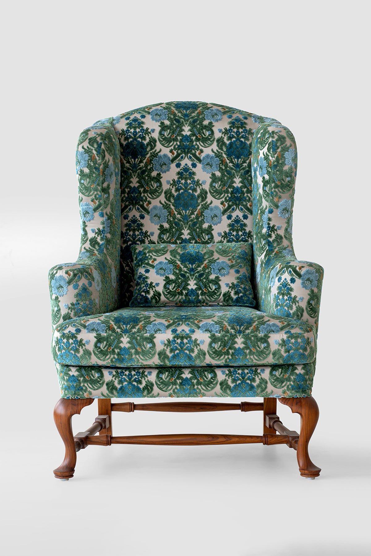 Queen Anne'S Winged Armchair CP Teak Wood Multicolour Chair