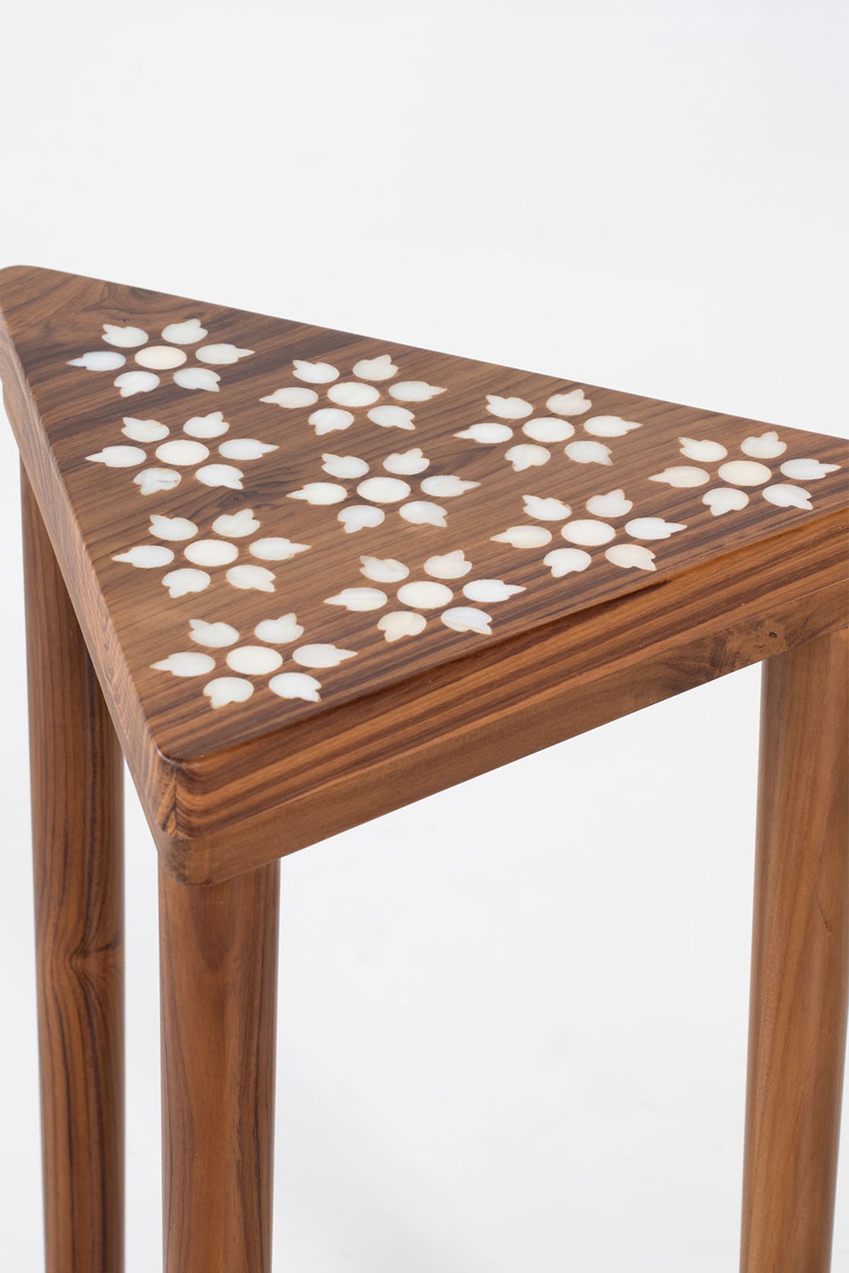 Inlay Nesting CP Teak Wood Brown Tables Set Of 3