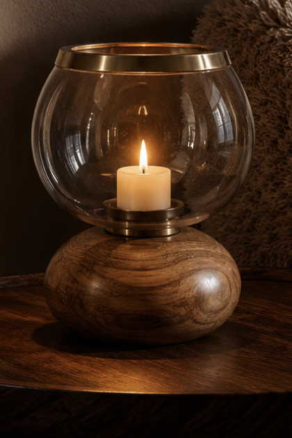 Wooden Orb Candle Stand