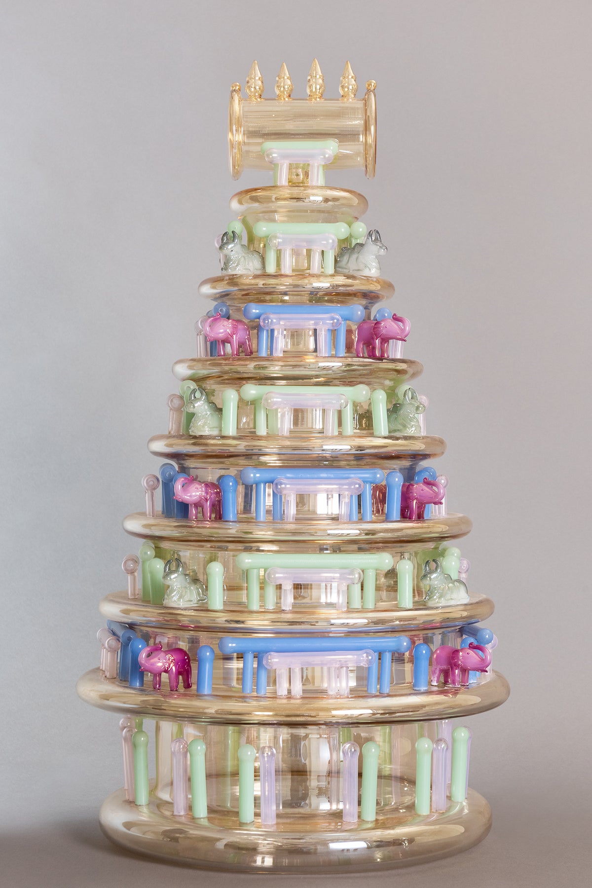 Gopuram Temple Handblown Glass Multi Color Sculpture