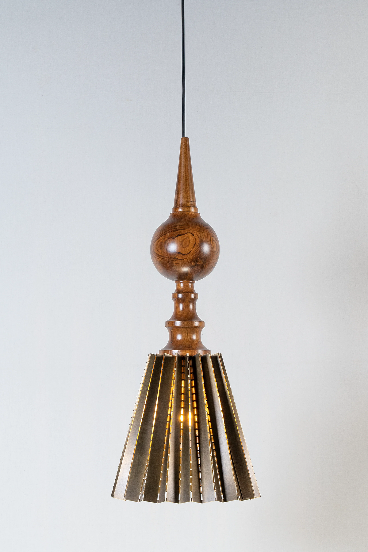 Timber Drop Pendant light - Brass Reclaimed teakwood Oxidized outside Pendant